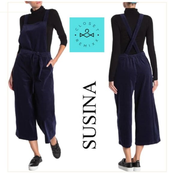 Susina Pants - SUSINA Corduroy Overall Crop Jumpsuit Crop Wide